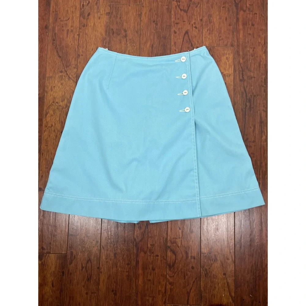 Vintage 70s Blue‎ Wrap Skort Tennis Golf Mod A-Line Scooter Skirt XS 0/2